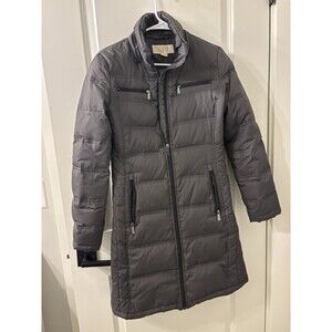 Michael Kors Charcoal Gray Long Quilted Down Puffer Coat Packable Jacket XS